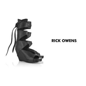 Rick Owens Black Leather Gladiator Wedge Sandals